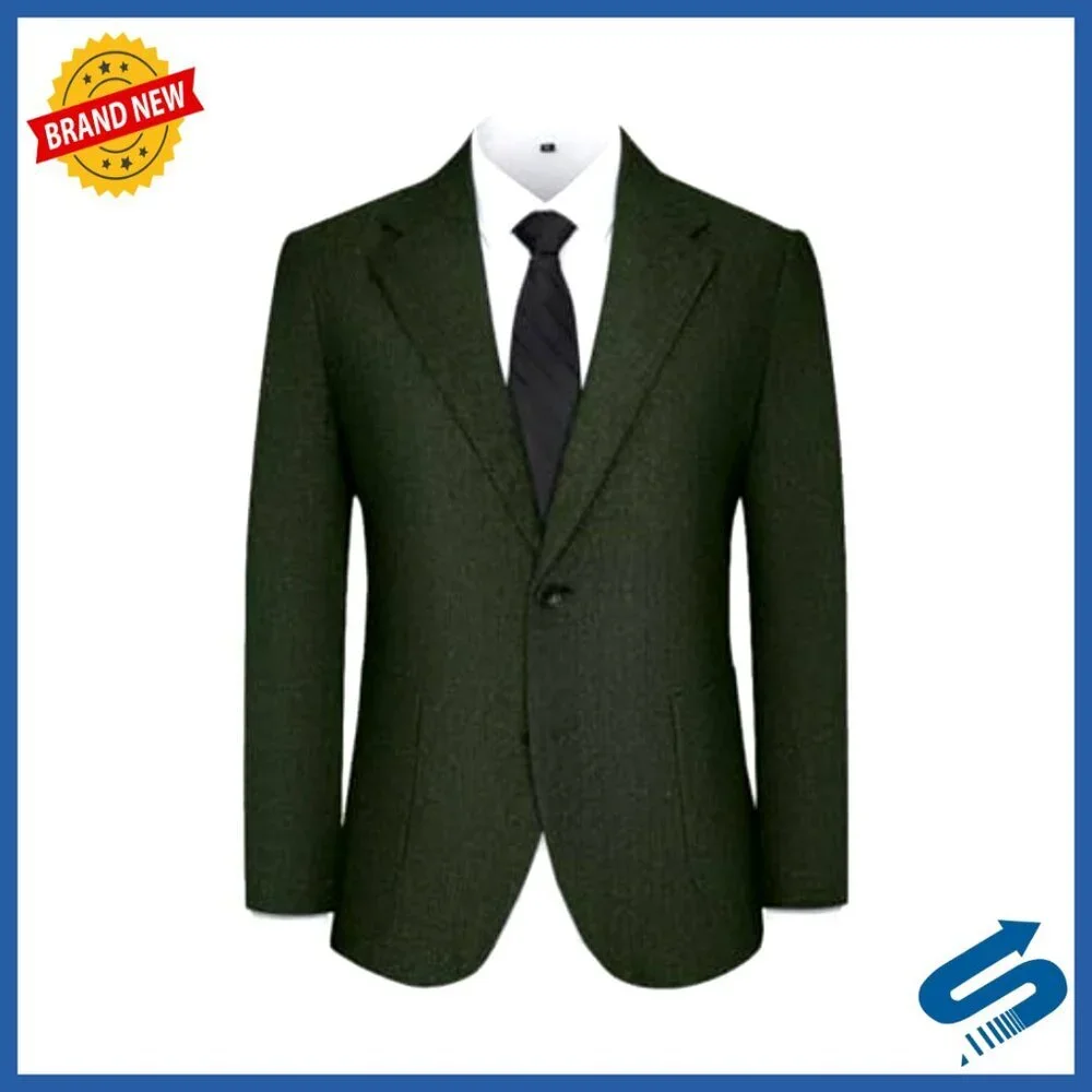 Men's Slim Fit Tweed Blazer Herringbone Sport Coat Wedding Business Casual